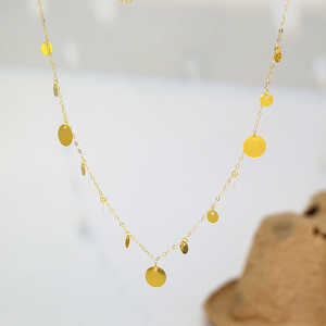 Stile bohémien da donna ciondoli a disco rotondi catena di gioielli di pegno vero e proprio giallo solido collana in oro 18k - Product Image 3