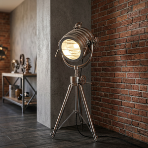 Lampe de sol vintage en métal, design trépied cylindrique, style industriel, luminaire de décoration pour la maison - Product Image 1