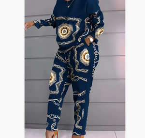 Ensemble décontracté de luxe pour <span class=keywords><strong>femme</strong></span> avec imprimé numérique, comprenant un T-shirt long et un pantalon, idéal pour l'<span class=keywords><strong>automne</strong></span> et l'hiver - Product Image 1