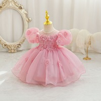 Robe de princesse pour bébé AX281Custom élégante en dentelle florale et tulle à volants avec des appliques scintillantes pour la célébration du premier anniversaire