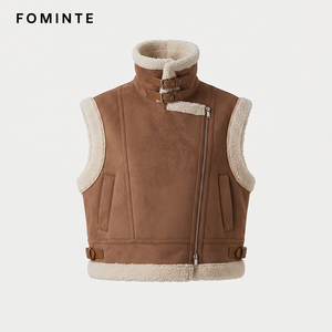 Winter Good Quality <strong>Women</strong> White Leather Vest Jacket with Fur Large Lapel Warm Fluffy <strong>Sleeveless</strong> <strong>Coat</strong> in Stock Ready to Ship - Product Image 1
