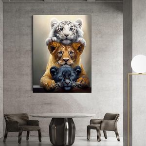 Kit de <span class=keywords><strong>Peinture</strong></span> Diamant Personnalisable Songwoo : Tigre Blanc, Lion, Panthère Noire Empilés – Art Diamant Animaux Mignons - Product Image 3
