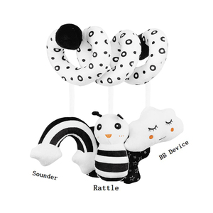 Jouet de <span class=keywords><strong>poussette</strong></span> suspendu noir et blanc couinant en <span class=keywords><strong>spirale</strong></span> cercle d'<span class=keywords><strong>activité</strong></span> siège de voiture jouets de voyage - Product Image 4