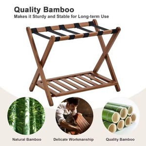 Bamboo <b>Folding</b> Luggage Rack 2 Tier Foldable Portable Multi Purpose Storage Stand For Hotel Guest Room Hospitality Use - Product Image 2