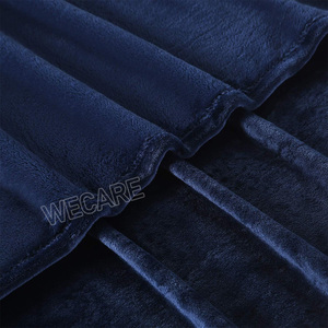 Manta de terciopelo azul marino súper suave y lujosa, manta de una sola capa de franela <span class=keywords><strong>Cora</strong></span>, manta de Color sólido para otoño e invierno con logotipo - Product Image 2