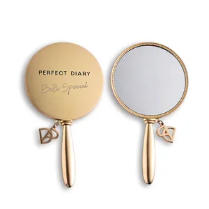 Plated Gold Circle Laser Logo Pretty Pendant Customizable Shape Handle Mirror