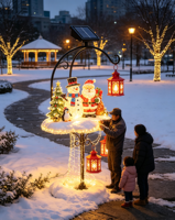 Sculpture de Père Noël et de Bonhomme de Neige en Fibre de Verre 3M avec Lumières LED Solaires pour la Décoration Extérieure des Centres Commerciaux et des Parcs