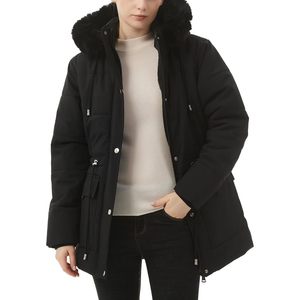 Moerdeng Abrigo acolchado de invierno para mujer, forro polar acolchado, capucha desmontable, parka a prueba de viento, manga completa - Product Image 1