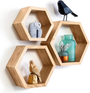 Ensemble de 3 étagères flottantes, pot mural pour plantes en nid d'abeille <span class=keywords><strong>Géométrique</strong></span> <span class=keywords><strong>Hexagone</strong></span> Étagères. Matériel de suspension, comprend tout le matériel suspendu. Bo - Product Image 1