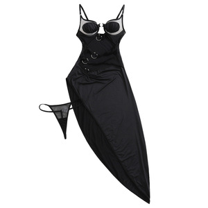 Nueva moda Metal decoración plisado empalme exótico mujer Sexy fino tirantes ropa alta hendidura cadera abrazando modelado Lencería - Product Image 5