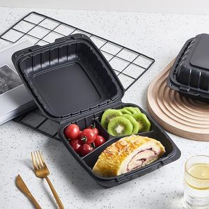 Barquettes alimentaires carrées en <span class=keywords><strong>polypropylène</strong></span> écologique à compartiments, en amidon de maïs, robustes, jetables, pour plats à emporter, nouilles et sandwichs - Product Image 2
