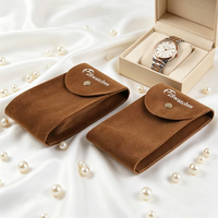 Pochette de montre en velours imprimée avec logo personnalisé, pochette à rabat en daim avec bouton-pression, rangement de luxe protecteur pour montres-bracelets et bijoux