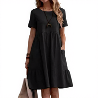 Robe en coton vintage pour femme, taille smockée, ultra douce, plissée, longueur genou, couleur inaltérable, tombé fluide, col carré
