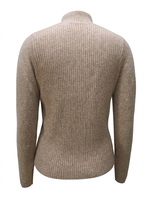 Pull côtelé à col roulé pour femme, manches longues, en maille unie de polyester tricoté à la machine, idéal pour l'hiver et les tenues décontractées