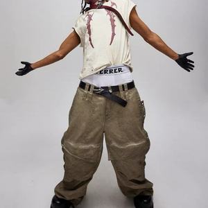 Pantalon large de style vintage pour homme, streetwear hip-hop, lavage sale, vêtements de travail baggy, jeans, faible MOQ - Product Image 5