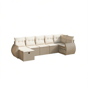 Conjunto de Sofás Modulares para Jardín, Ratán Sintético PE Beige, Estructura de Acero, Muebles de Exterior, Tamaño Grande, Cojines de Alta Densidad, Diseño Elegante - Product Image 1