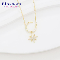 Collar con Colgante de Luna y Estrella con Circonitas, Chapado en Oro, Cadena de Caja, Joyería Blossom CS, Novedad, Moda, Tendencia, Pedido al por Mayor