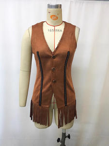<span class=keywords><strong>Chaleco</strong></span> Vintage con Borlas para Mujer, Chaqueta de Ante Sintético con <span class=keywords><strong>Flecos</strong></span>, Vaquero Occidental, Informal, de un Solo Pecho, sin Mangas - Product Image 3
