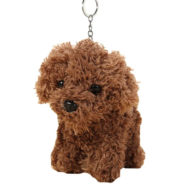 Llavero colgante de felpa suave para decoración de coche, llavero de animal de peluche con botón, regalo promocional de perro de peluche