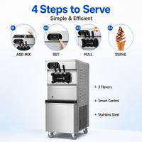 Nouvelle machine à crème glacée molle commerciale, capacité élevée 36-38L/H, 3 saveurs, cuve en acier inoxydable 304, contrôle numérique LCD