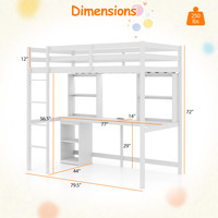 Lit superposé moderne en bois pour enfants Lit mezzanine avec lumière LED et bureau Aucune boîte à ressort nécessaire