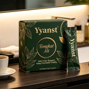 Café Énergisant Tongkat Ali pour Soutien Intérieur Doux et Vitalité Confidentielle 10g*10 Sachets Boîte Feuille Dorée Vert Foncé OEM Marque Privée Vente en Gros - Product Image 5