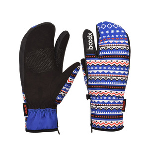 Guantes de Esquí Impermeables Bodun para Invierno, Diseño Étnico Azul, Unisex para Adultos, Cálidos, Gruesos, Protección Contra el Frío - Product Image 1