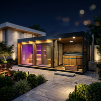 Sauna extérieur personnalisé en bois massif de cèdre rouge et de pruche pour 4 à 6 personnes, avec baignoire chaude/froide, douche combinée gratuite, salon et gazebo pour jardin et maison