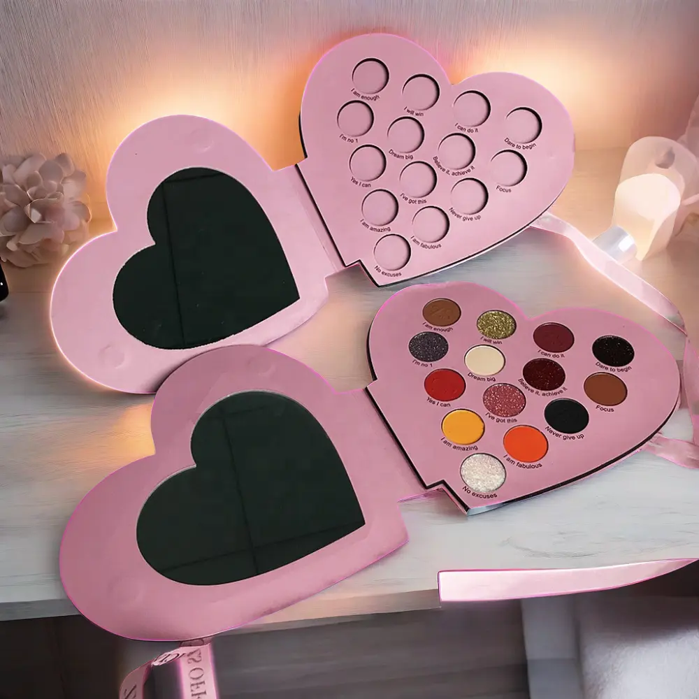 Valentine Gift Love Custom Heart Shape Eyeshadow Palette Eye Shadow Dry Led Light Makeup Palette Highlighter Palette