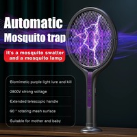Raquette électrique anti-moustiques télescopique rotative à poignée extensible rechargeable