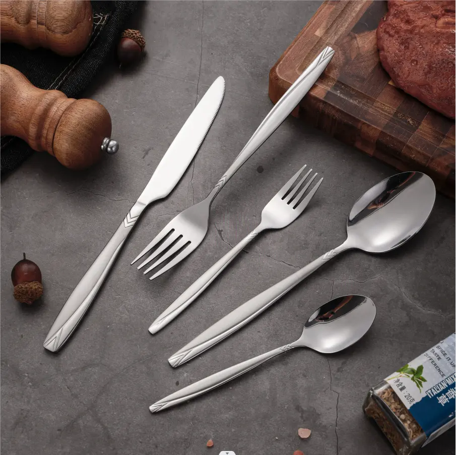 Set di posate riutilizzabili uniche personalizzabili posate in acciaio inossidabile set di posate besteck coltello forchetta cucchiaio