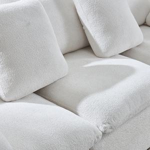 Juego de Sofá Cama de Terciopelo Blanco de Alta Compresión, Estilo Moderno de Mediados de Siglo, Ecológico, con Cojines, para Sala de Estar, Apartamento, Dormitorio, Hotel - Product Image 6