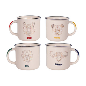 Diseño de animales dorados, taza de porcelana de hueso de 435ml, vajilla de café y té de cerámica personalizable con calcomanía de borde colorido - Product Image 3