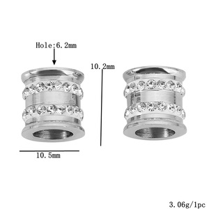 Stainless Steel <b>Spacer</b> Beads Gold And Silver Plated With Zircon Cylinder Shape Large Hole For DIY Jewelry Making - Product Image 3