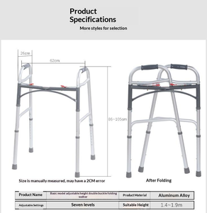 Factory Supply Stainless Steel <strong>Disabled</strong> <strong>Walker</strong> Height Adjustable Foldable <strong>Walker</strong> Rehabilitation Walking Aid for the Elderly - Product Image 2