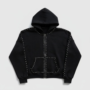 Felpa con Cappuccio Oversize Y2K Gotica Streetwear Personalizzata all'Ingrosso, Nera con Borchie Metalliche e Zip - Product Image 2