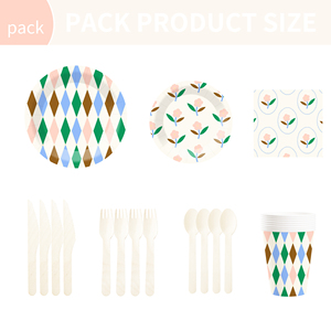 ชุดอุปกรณ์จัดงานวันเกิดเด็ก DAMAI ของชำร่วยงานวันเกิดสำหรับชุดภาชนะบนโต๊ะอาหาร สำหรับ 8 ท่าน จานกระดาษลายทางสีเขียว ผ้าเช็ดปาก - Product Image 6