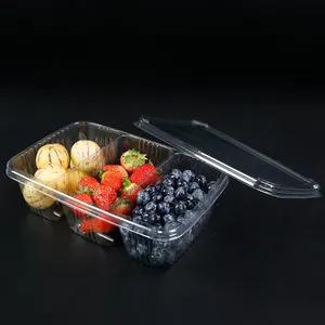 Plato de aderezo para ensaladas de frutas, caja de embalaje para ensaladas, contenedores de alimentos, contenedores desechables de plástico de 3 compartimentos con tapas para alimentos