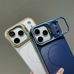 Coque de téléphone magnétique sans cadre en fibre de carbone avec anneau métallique pour appareil photo et béquille intégrée pour iPhone 18 Pro Max 17 16 15 14 13 - Product Image 5