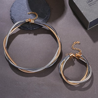 Parure de bijoux pour femme en or rhodié à 3 couches, motif os de serpent, collier et bracelet torsadés minimalistes à chevrons, pour mariage et usage quotidien