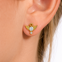 Piercing Labret à dos plat en Titane ASTM F136, motif Aile d'ange Halo CZ, pour cartilage, couleur Or Acier