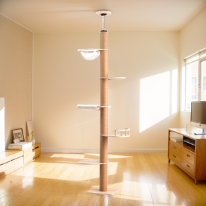 Tree Tower Floor to Ceiling Oak Wooden Sisal <b>Scratching</b> <b>Post</b> Adjustable Height Pet Luxury Furniture OEM/ODM - Product Image 1