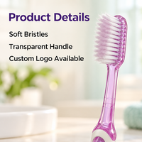 Brosse à dents manuelle pour adultes avec logo personnalisé, manche transparent, poils doux, qualité supérieure, soins dentaires