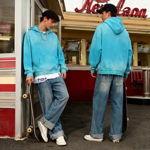 TKAN361D Impression sérigraphique personnalisée Broderie Homme Tissu molletonné français épais délavé effet vieilli dégradé de couleurs Coupe oversize - Product Image 1