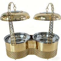 Nouvel ensemble de chauffe-plats de luxe grande capacité 8L*2 en acier inoxydable 201, alimenté à l'alcool, pour buffet, avec plats de service dorés