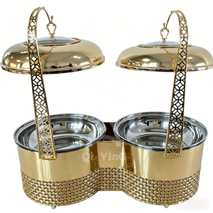 Nuovo Set Scaldavivande a Buffet di Lusso Grande Capacità 8L*2 in Acciaio Inossidabile 201, Alimentato ad Alcol, con <span class=keywords><strong>Piatti</strong></span> Dorati - Product Image 6
