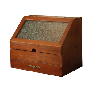 <b>Solid</b> <b>Wood</b> Retro Cosmetic Storage Box With Glass Lid <b>Desk</b> Organizer For Journal Display Cabinet - Product Image 4