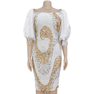 Nouvelle Robe Moulante Élégante à Manches Lanterne et Paillettes avec Fente pour Femme, Style Africain - Product Image 4