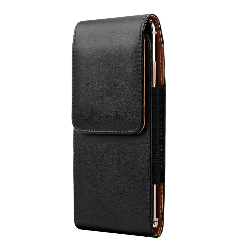 Black Universal Holster for iPhone 11 Pro Max Xs Max XR 8 7 6S Plus Leather Case Belt Clip Holster Cell Phone Carrying Pouch