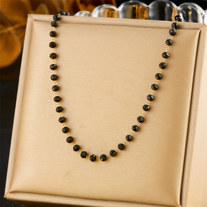 European American Retro Bohemian Stainless Steel Resin Black Bead Chain Necklace <b>Bracelet</b> <b>Set</b> For Women Party Jewelry - Product Image 2